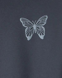 Girls 'Butterfly' Fleece Zip-Up Hoodie - Navy Blue