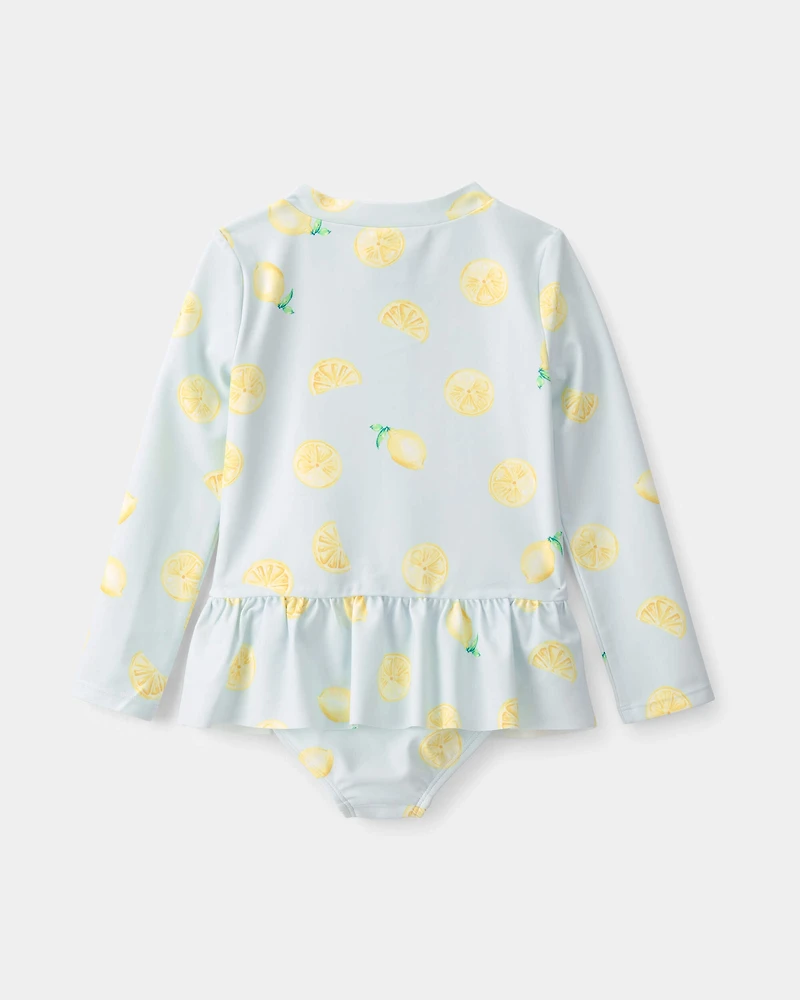 Toddler Girl 1-Piece Lemon Rashguard Swimsuit - Blue