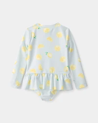 Toddler Girl 1-Piece Lemon Rashguard Swimsuit - Blue