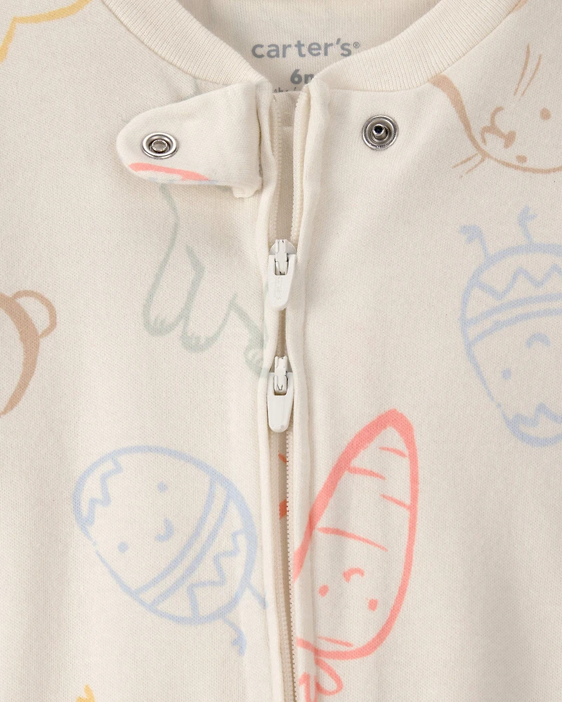 Baby Easter 100% Cotton 2-Way Zip Sleep & Play Pajamas - Cream