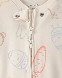 Baby Easter 100% Cotton 2-Way Zip Sleep & Play Pajamas - Cream