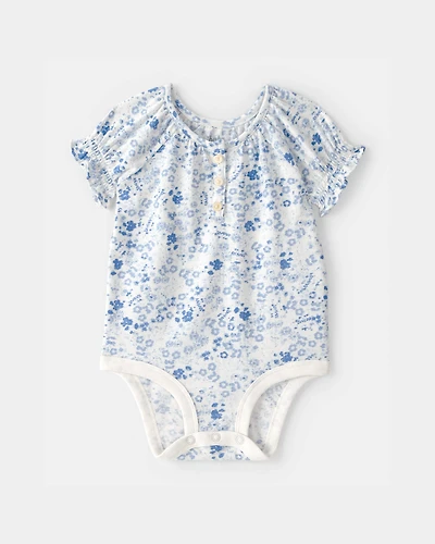 Baby Girl Floral Bodysuit - Blue