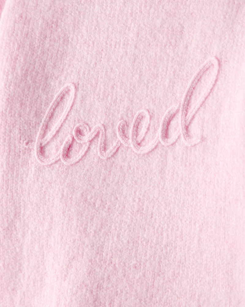 Toddler Girl Embroidered Loved Long-Sleeve Sweater - Pink