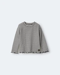 Toddler Girl Striped Ruffle Edge Long-Sleeve Top - Dark Grey/Ivory