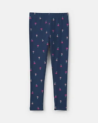Girls Floral Pull-On Stretch Leggings - Navy Blue