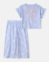 Toddler Girl Sea Shell Loose Fit 2-Piece Pajama Set - Blue