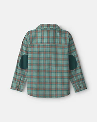 Boys Plaid Long-Sleeve Button-Down Shirt - Green