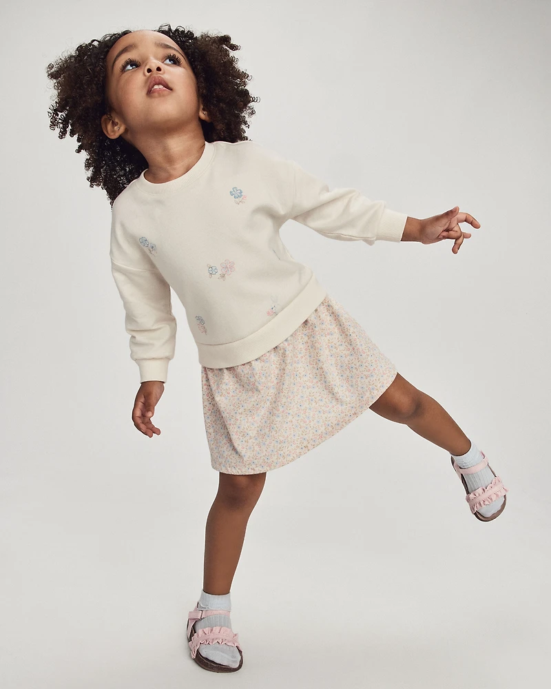 Toddler Girl 2-Piece Floral French Terry Top & Skort Set - Cream