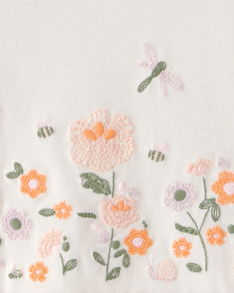 Toddler Girl Floral Embroidered Top - Ivory