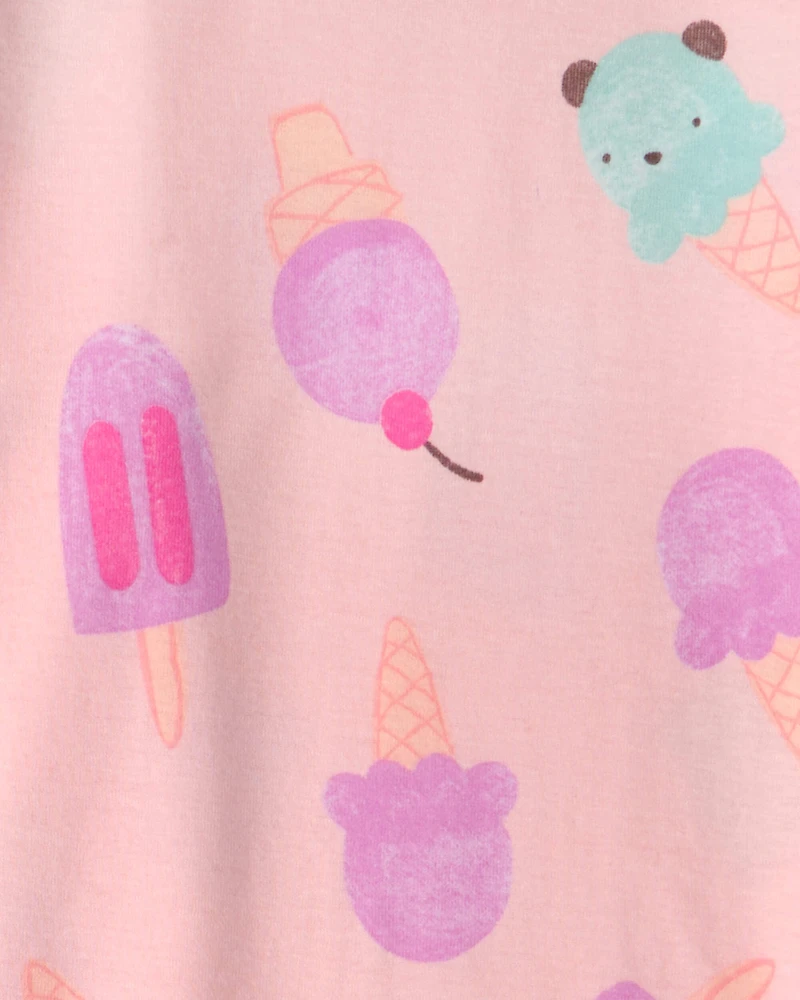 Girls Ice Cream 100% Cotton Short-Sleeve Snug Fit 2-Piece Pajama Set - Pink