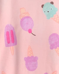 Girls Ice Cream 100% Cotton Short-Sleeve Snug Fit 2-Piece Pajama Set - Pink