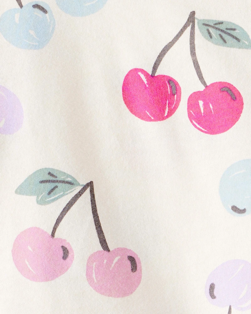 Toddler Girl 2-Piece Cherry Print Peplum Top & Solid Stretch Leggings Set - Ivory/PInk