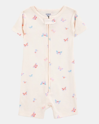 Toddler Girl 1-Piece Butterfly 100% Snug Fit Cotton Romper Pajamas - Ivory