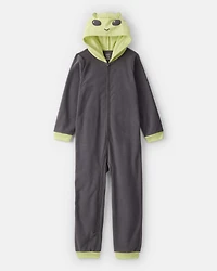 Boys Alien Fleece Hooded Zip-Up 1-Piece Pajama Jumpsuit - Grey