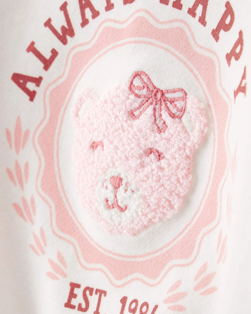 Toddler Girl 2-Piece Bear Top & Plaid Knit Skirt Set - Ivory/Pink