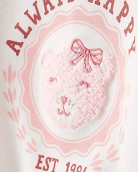 Toddler Girl 2-Piece Bear Top & Plaid Knit Skirt Set - Ivory/Pink