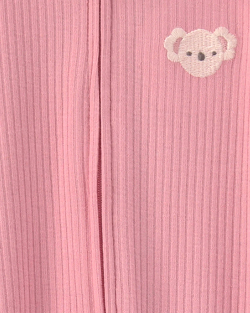 Baby Girl Koala Cotton 2-Way Zip Sleep & Play Pajamas - Pink