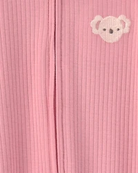 Baby Girl Koala Cotton 2-Way Zip Sleep & Play Pajamas - Pink