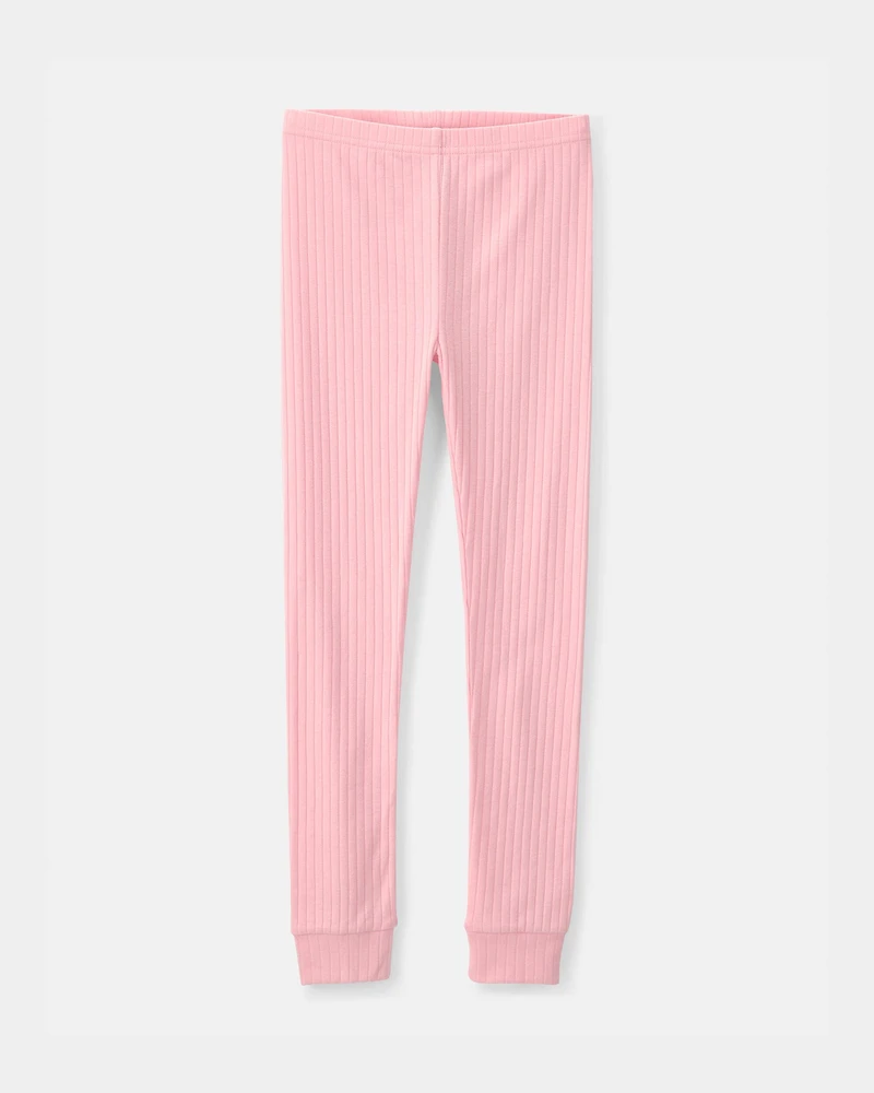 Girls Butterfly Rib Snug Fit 2-Piece Pajama Set - Pink