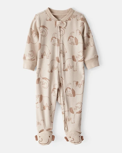 Baby Boy Mammoth Print 100% Cotton Long-Sleeve Snug Fit Sleep & Play Pajamas - Beige