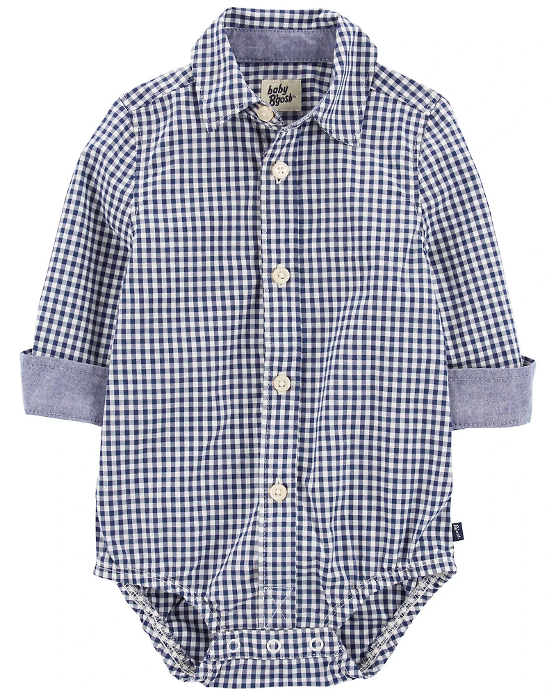 Baby Boy Gingham Print Button-Front Bodysuit
