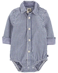 Baby Boy Gingham Print Button-Front Bodysuit