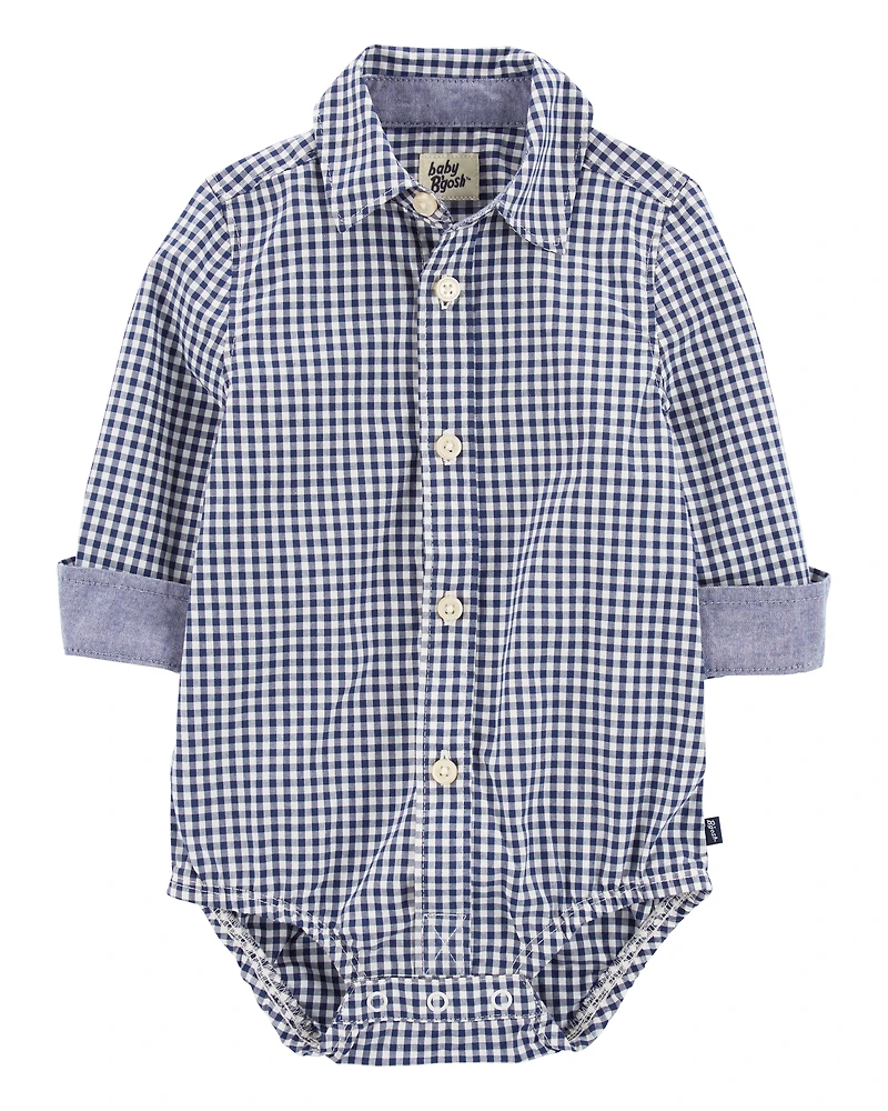 Baby Boy Gingham Print Button-Front Bodysuit