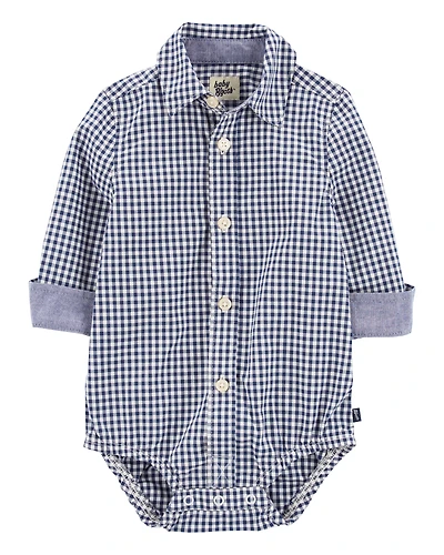 Baby Boy Gingham Print Button-Front Bodysuit