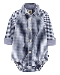 Baby Boy Gingham Print Button-Front Bodysuit