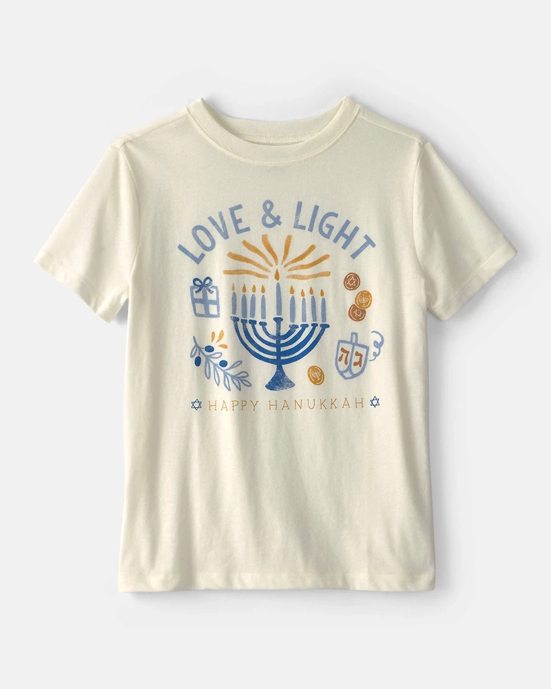 Kid 'Happy Hanukkah" Short-Sleeve Graphic Tee - Ivory