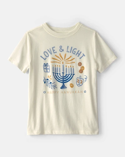 Kid 'Happy Hanukkah" Short-Sleeve Graphic Tee - Ivory