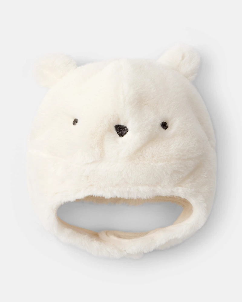 Baby Polar Bear Winter Trapper Hat - White