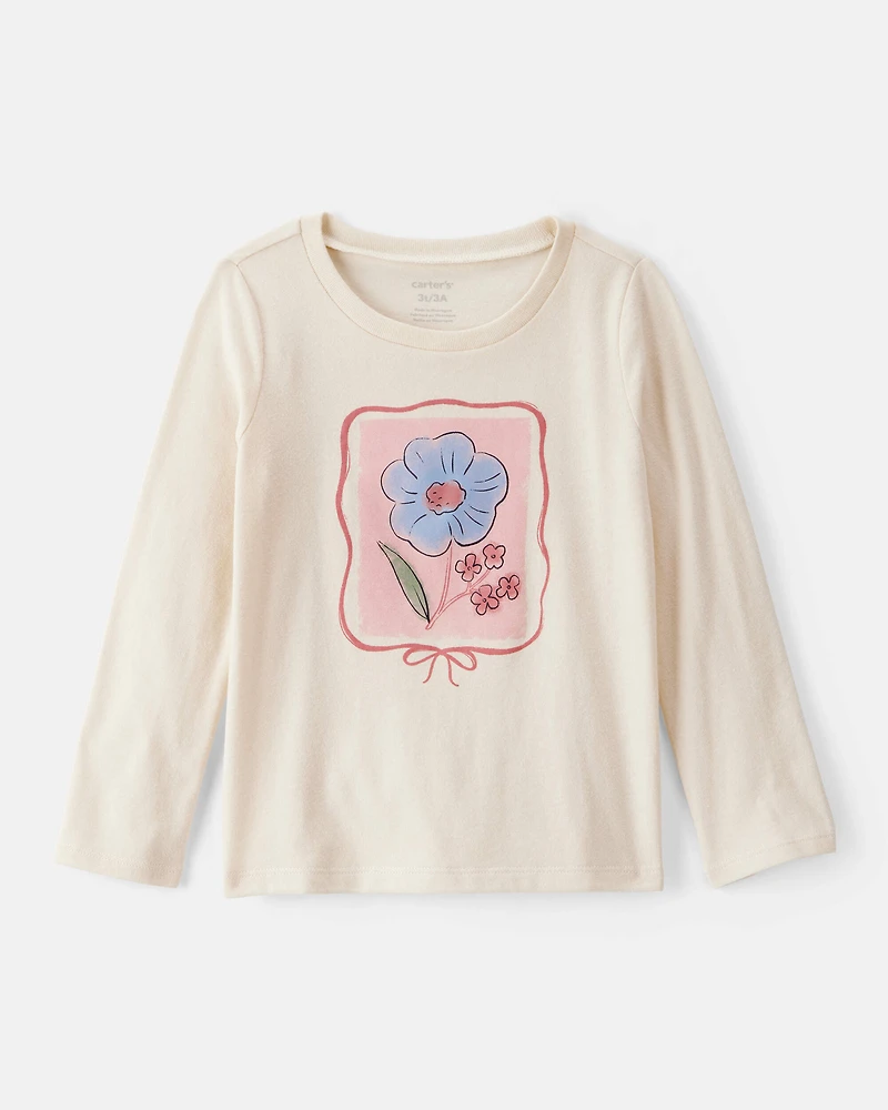 Toddler Girl Flower Long-Sleeve Graphic Tee - Cream