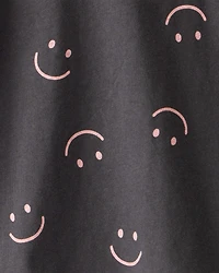 Girls Smiley Face Print Long-Sleeve Top - Black