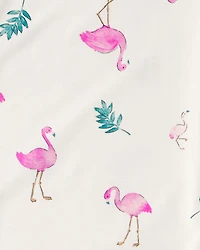 Girls Flamingo PurelySoft Short-Sleeve Snug Fit 2-Piece Pajama Set - Ivory