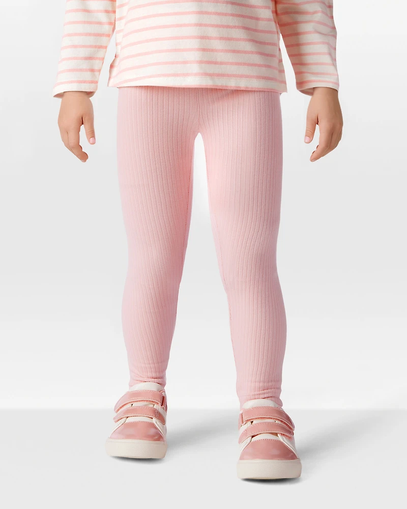 Toddler Girl Cotton Ribbed Stretch Leggings - Pink