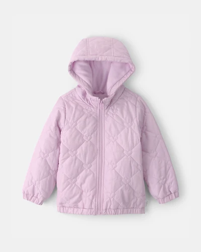 Toddler Girl Quilted Heart Midweight Jacket - Purple