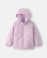 Toddler Girl Quilted Heart Midweight Jacket - Purple