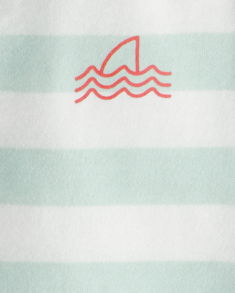 Baby Boy 2-Piece Shark Striped Top & Short Set - Blue/Ivory