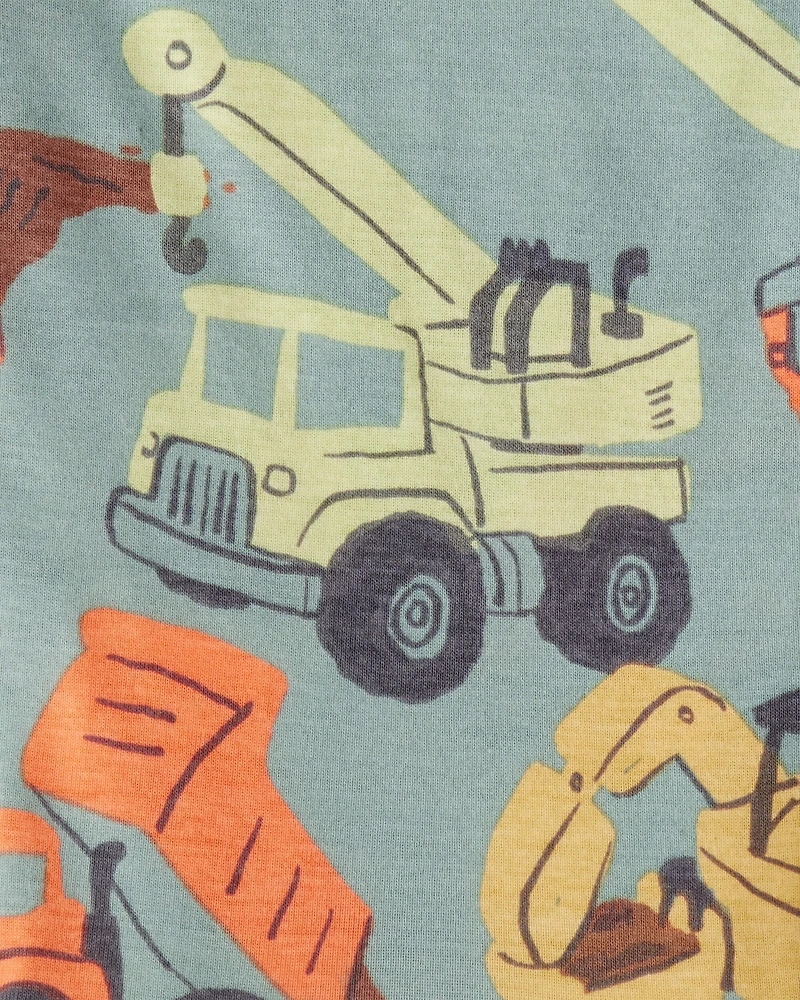 Baby Boy Construction Print 100% Cotton Long-Sleeve 4-Piece Pajamas - Blue/White/Navy