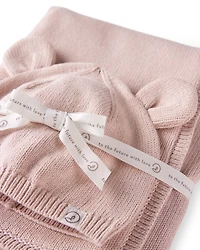 Baby Girl Organic Cotton Sweater Knit Blanket and Cap Gift Set