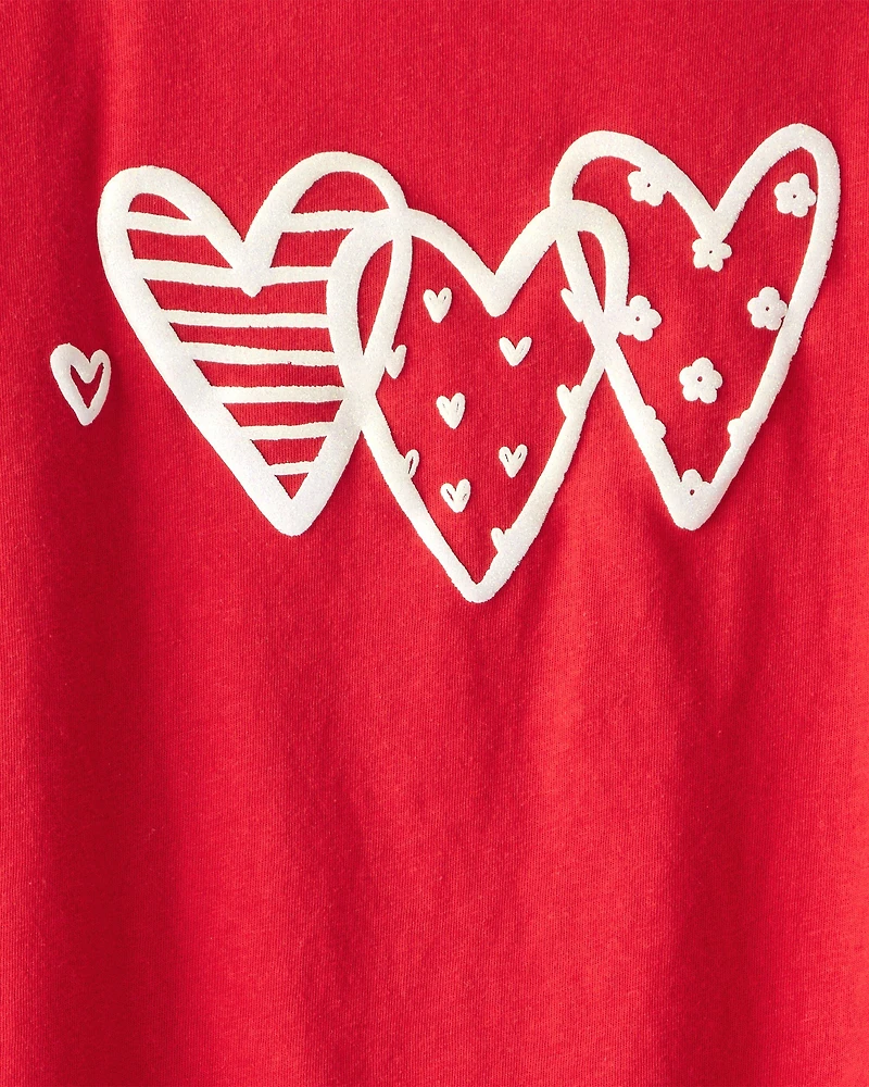 Girls Valentine Heart Long-Sleeve Graphic Tee - Red