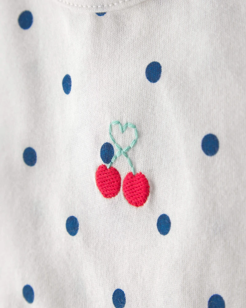 Baby Girl 2-Piece Cherry Polka Dots Short-Sleeve Bodysuit & Short Set - White/Blue