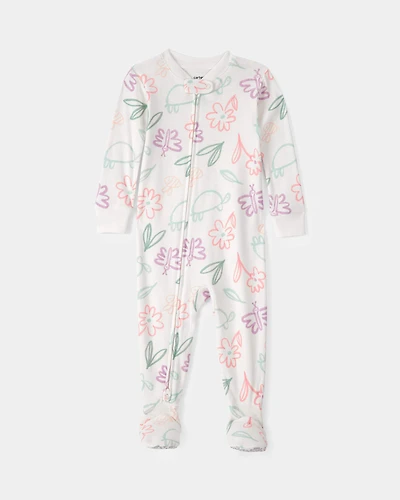 Baby Girl Floral 100% Cotton Snug Fit 1-Piece Pajama - White
