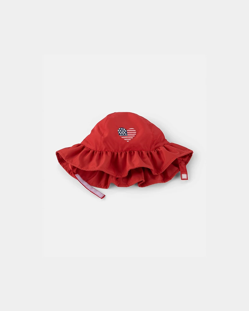 Baby Girl American Flag Sun Hat - Red