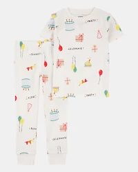Toddler 2-Piece Birthday 100% Snug Fit Cotton Pajamas - Ivory