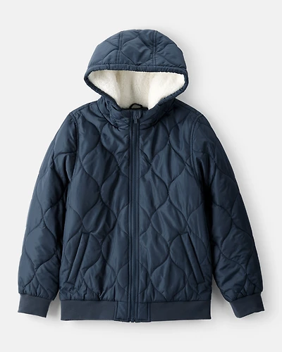 Boys Long-Sleeve Midweight Quilted Bomber Jacket - Navy
