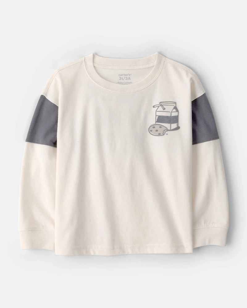 Toddler Boy Cookies & Milk Long-Sleeve Graphic Tee - Cream