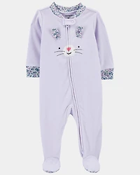 Baby Girl Bunny Loose Fit Long-Sleeve Sleep & Play Pajamas - Purple