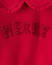 Baby Girl Fleece Christmas Merry Long-Sleeve Pullover Sweatshirt - Red